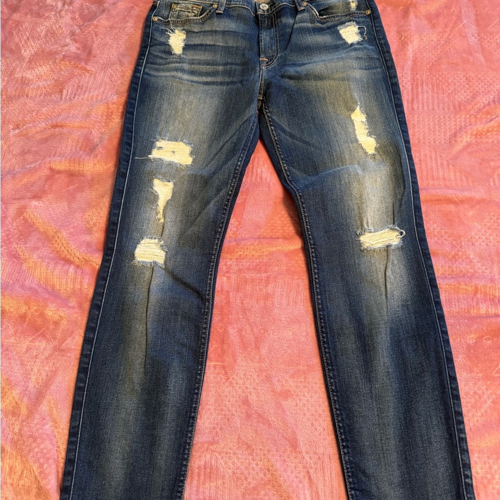 7 For All Mankind Blue Skinny Jeans Distressed Style